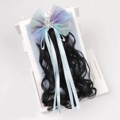 10Pcs Childrens Natural Curl Ponytail Hair Clip with Bow Ribbon